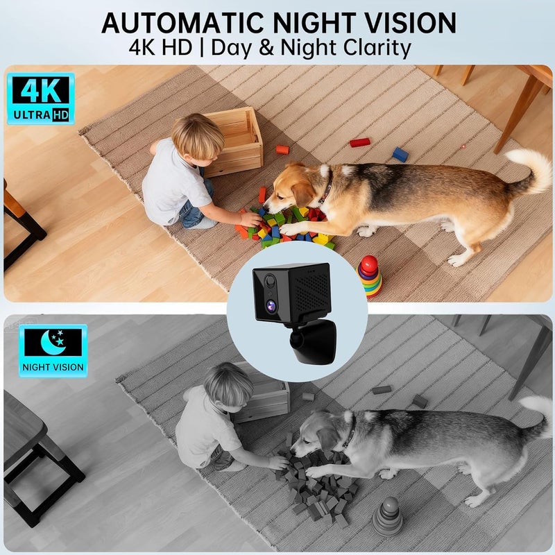 JVSCAM كاميرا أمان 4K مع بطاقة SD سعة 64 جيجابايت، كاميرا أمان تعمل بالبطارية، 100 يوم من الانتظار، كشف الإنسان بالذكاء الاصطناعي، رؤية ليلية، تنبيه في الوقت الحقيقي، مراقبة الأطفال، كاميرا للحيوانات الأليفة للمنزل أو المكتب - Image 4